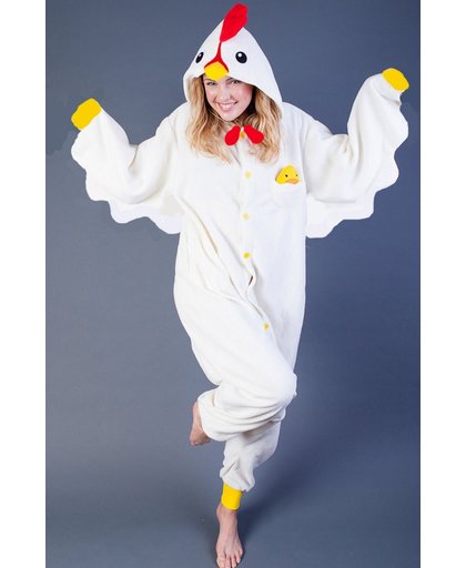 KIMU onesie kip pak kostuum wit - maat XL-XXL - kippenpak jumpsuit huispak