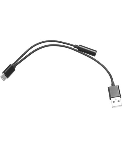 Coretek USB-C naar 3,5mm Jack audio adapter met extra USB-A connector / zwart - 0,15 meter