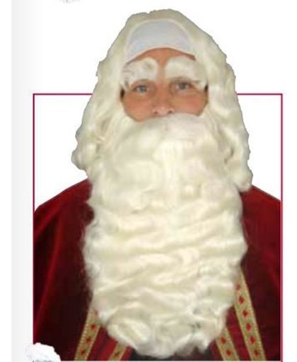 Baardstel Kanekalon voor Sinterklaas of Kerstman - Luxe baard, pruik, lange snor en wenkbrauwen