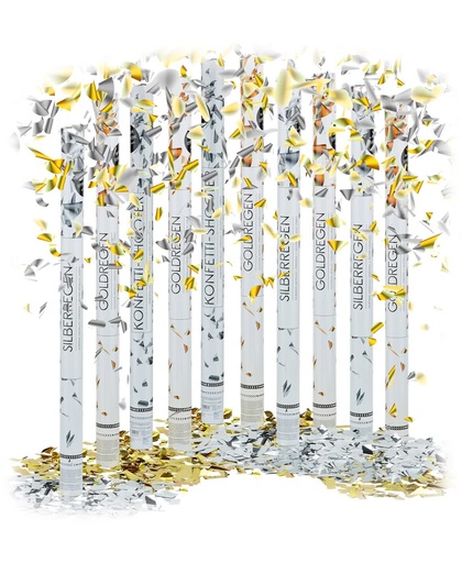 relaxdays 10-delige party popper set - confettikanon zilver en goud - confetti shooter