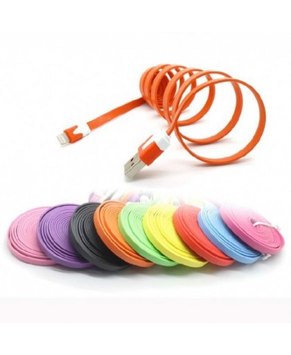 Wit Flat Noodle Lightning Data kabel 1 meter voor iOS naar USB 1m Premium