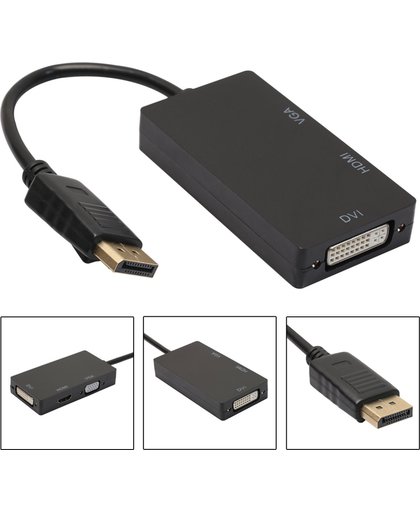 3in1 DisplayPort DP Male naar DVI, HDMI en VGA Female - Zwart