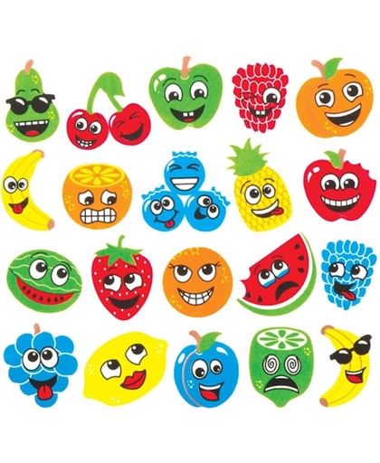 Foamstickers van funky fruit waarmee kinderen kaarten en knutselwerkjes met zomerse collages kunnen versieren en verfraaien (verpakking van 120)