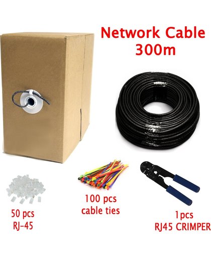 MutecPower Networking Cat5E buitenshuis Ethernet Kabel - met krimptang - UTP - CCA - Zwart - 300 meter