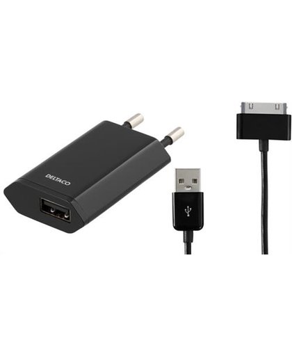 Deltaco USB-AC31 Oplaad en synchronisatie kit 1 meter Apple 30-pin USB kabel en USB Stekker Zwart