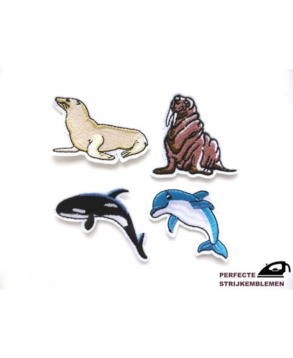 Strijk embleem ‘Zeedieren patch set (4)’ – stof & strijk applicatie