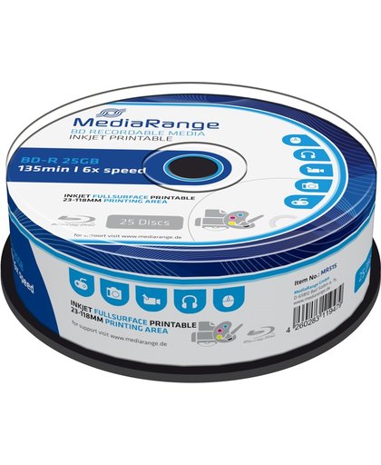 MediaRange BD-R full-printable 25 GB 6x speed in cakebox 25 stuks