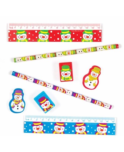 4-delige schrijfsets met vrolijke sneeuwpop. Perfecte cadeautjes voor kinderen voor in de kerstsok of in tasjes voor winterse feestjes (4 stuks)