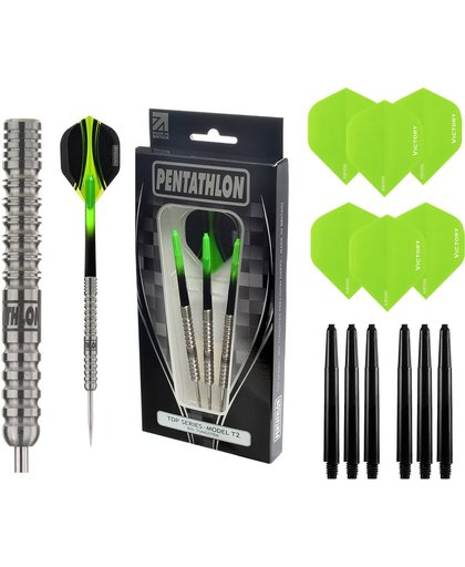 Pentathlon – T2 Groen 23 gram 90% Tungsten – dartpijlen – inclusief bijpassende – darts shafts – en – darts flights