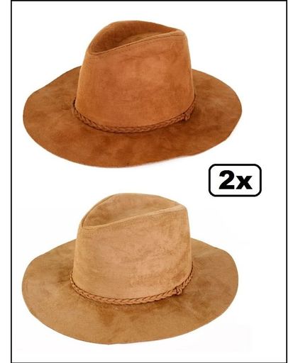 2x Cowboy hoed suede Indiana bruin/beige