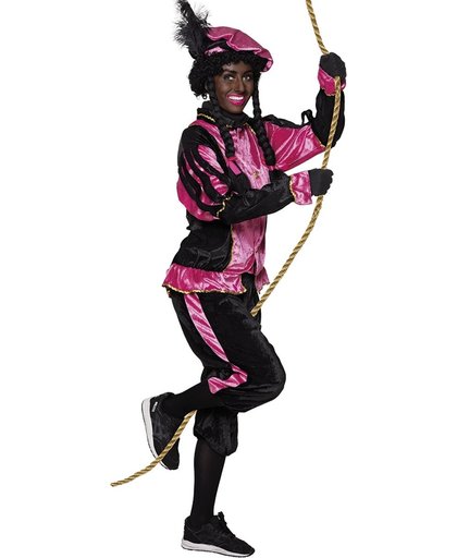 3 stuks: Volwassenenkostuum Zwarte Piet - roze - Medium