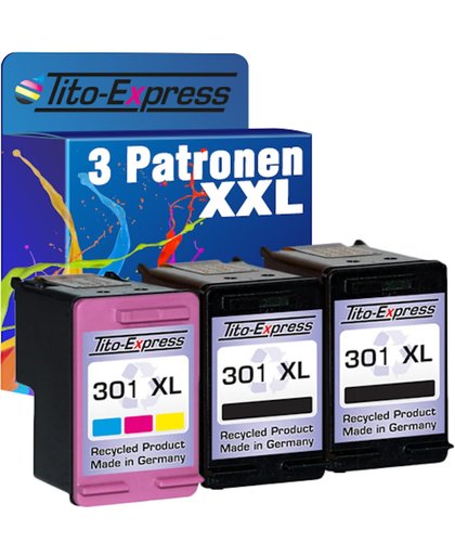 Tito-Express PlatinumSerie PlatinumSerie® voordeelset 3 Cartridge/Patronen compatibel voor HP 301 XL Black & Color met chip zodat de vulstand weer gaat