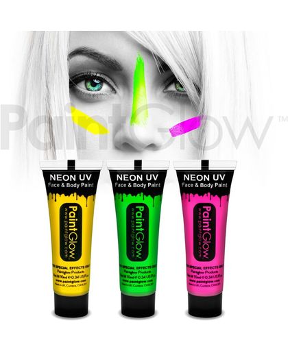 Neon Verf / Blacklight Schmink PaintGlow - 3x13ml (geel, groen, roze)