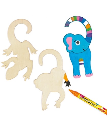 Maak ontwerp je eigen deurhanger jungle dieren - creatieve knutselpakket voor kinderen om te schilderen en versieren (5 stuks)