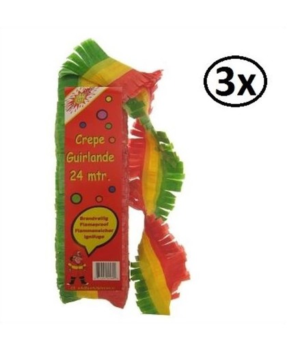 3x Crepe guirlande brandveilig rood/geel/groen 24m