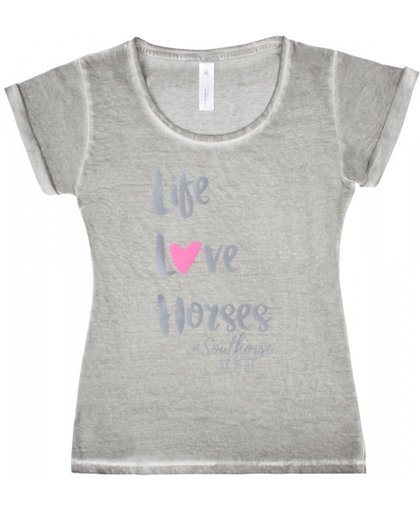 PFIFF t-shirt ´Life Love Horses´ M grijs