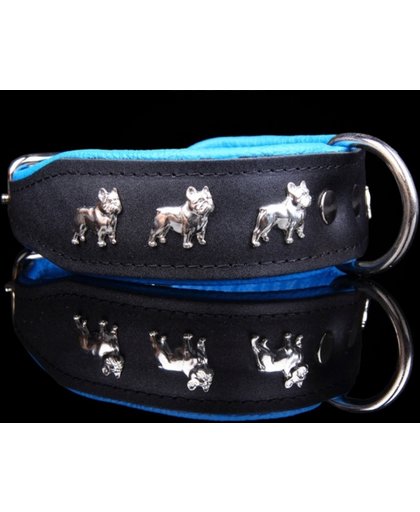 Dog's Companion Leren Halsband - Franse Bulldog - 51-60 cm x 50 mm - Zwart/Blauw