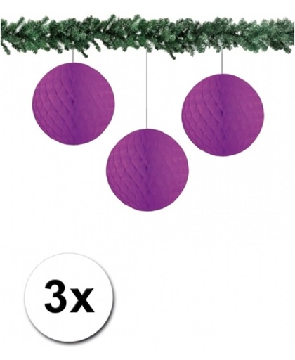 3x decoratie bal paars 10 cm - papieren kerstbal