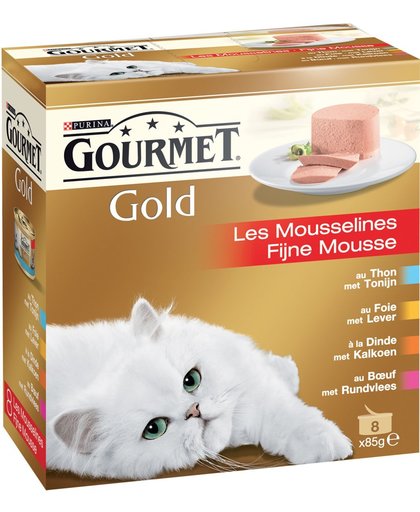 Gourmet Gold Fijne Mousse - Zalm, Kip, Niertjes en Konijn - Kattenvoer - 8 x (8 x 85 g)