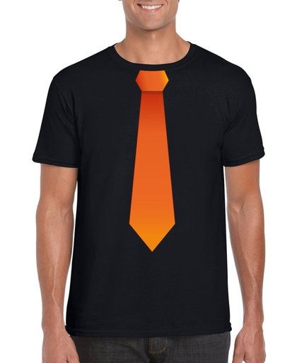 Zwart t-shirt met oranje stropdas heren - Koningsdag / oranje supporter L