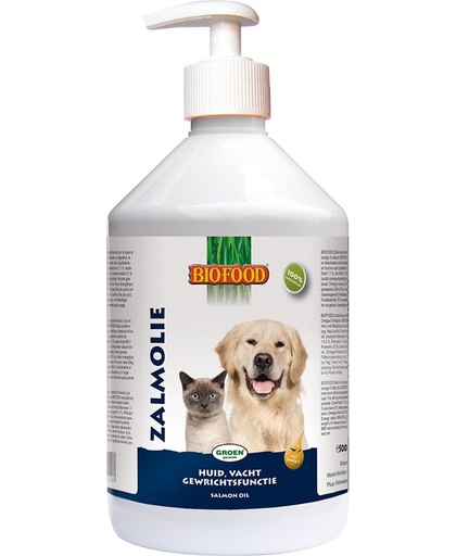 Biofood Zalmolie - Hond & Kat - Voedingssupplement - Met doseerpomp - 3 x 500 ml