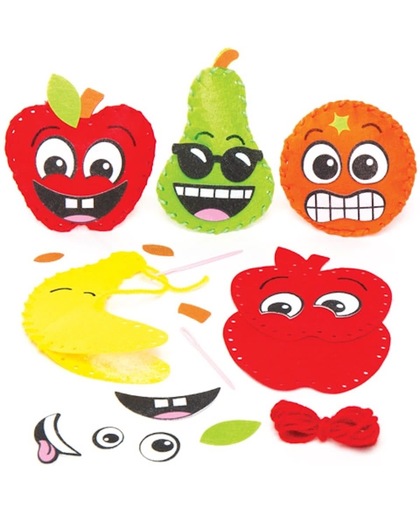 Naaisets met fruit met een grappig gezicht dat kinderen kunnen maken, versieren en neerleggen – creatieve zomerknutselset voor kinderen (verpakking van 4)