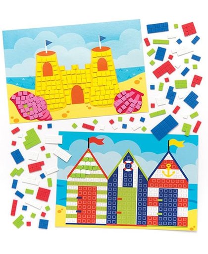 Sets met mozaïekafbeelding met strandthema voor kinderen om te maken en laten zien - Creatieve zomerknutselset voor kinderen (4 stuks per verpakking)