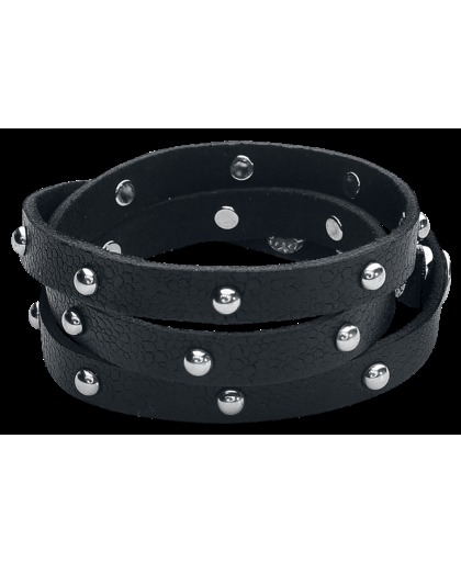 Leather & Studs Wrap Bracelet Lederen armband zwart
