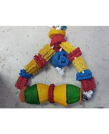 Vrolijk speeltje met kleuren en een bel kaketoe of papegaai.