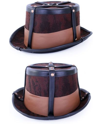 Steampunk hoed bruin decoratief met elastieke band