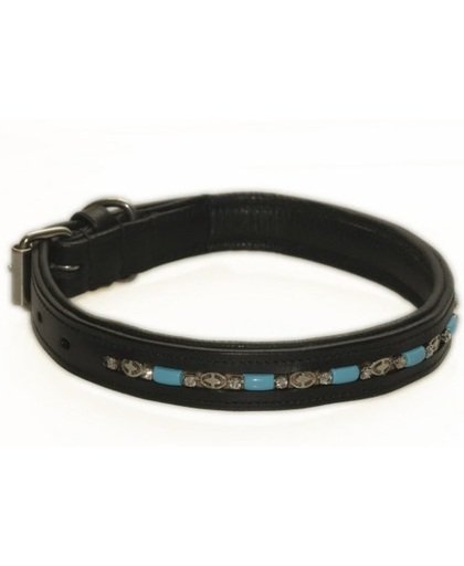 Hondenhalsband versierd met blauwe steentjes zwart 50 cm