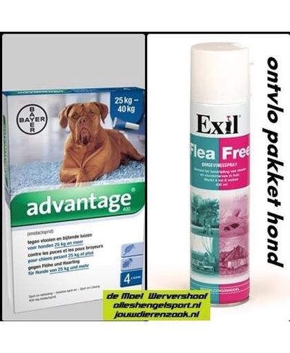 vlooien pakket voor de hond van 25 kg en zwaarder - Exil flea free omgevingsspray + 4 pipetten advantage hond 400