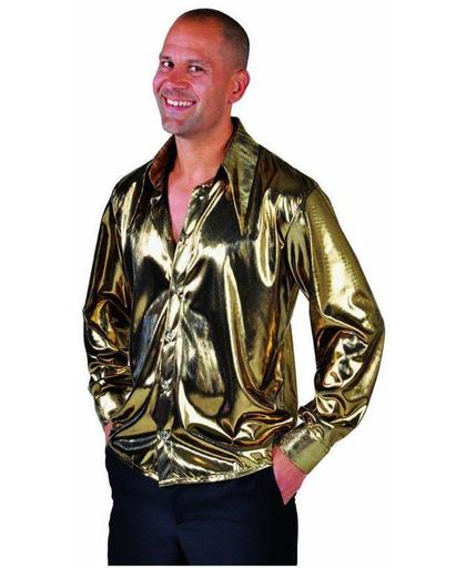 Volwassenenkostuum Disco hemd folie goud metalic maat S