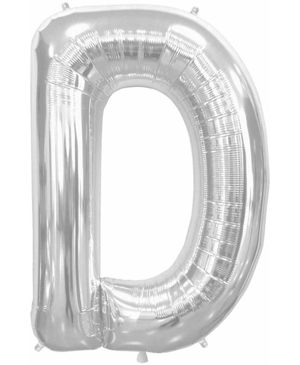 Zilverkleurige letterballon letter D - 86 cm
