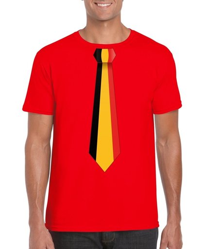 Rood t-shirt met Belgie stropdas heren - Koningsdag / Belgie supporter L