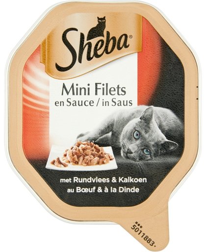 Sheba Mini Filets - Rund/Kalkoen in saus - Aluminium Kuipjes - Kattenvoer - 22 x 85 gr