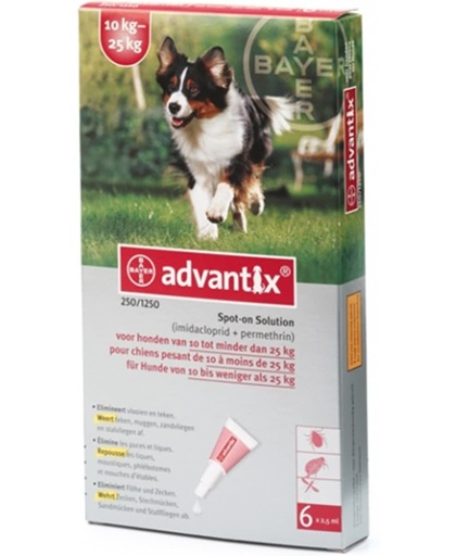 Advantix 250/1250 Anti vlooienmiddel en tekenmiddel Hond - 6 pipetten