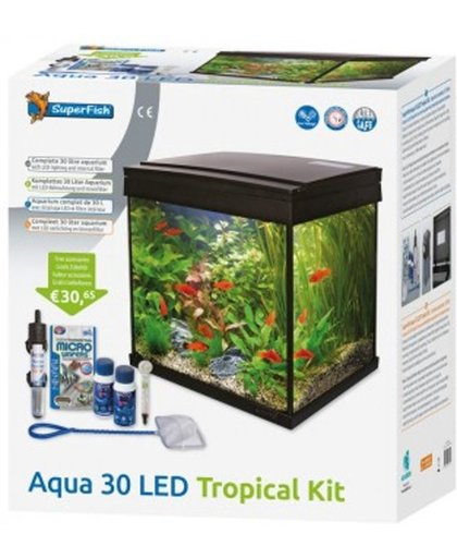 Superfish Aqua LED 30 Tropical Kit Aquarium Met Filter En Verwarming - 36 x 23 x 39 cm - 30L - Zwart