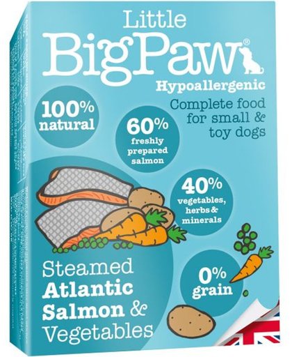 Little big paw gestoomde atlantische zalm / groenten hondenvoer 7 kuipjes van 150 gr