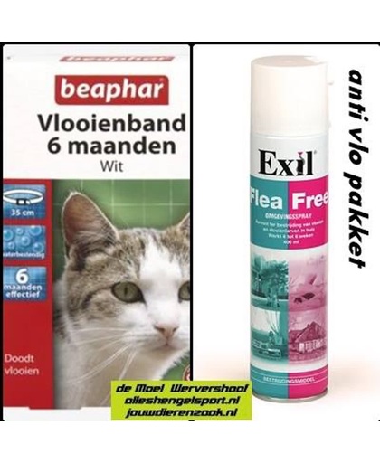 vlooienband wit + exil flea free omgevingspray pakket kat
