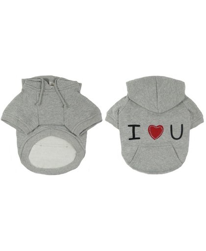 Hoodie sweater grijs met tekst I LOVE U - S (lengte rug 23 cm, omvang borst 34 cm, omvang nek 24 cm)