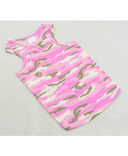 Camouflage shirt roze met v-hals. - L (lengte rug 32 cm, omvang borst 40 cm, omvang nek 30 cm)
