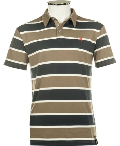 Poloshirt -San Francisco Stripe- donkerblauw/taupe XL