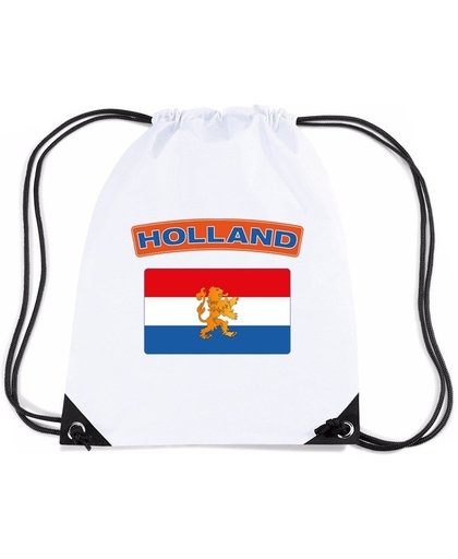Nederland nylon rijgkoord rugzak/ sporttas wit met Nederlandse vlag