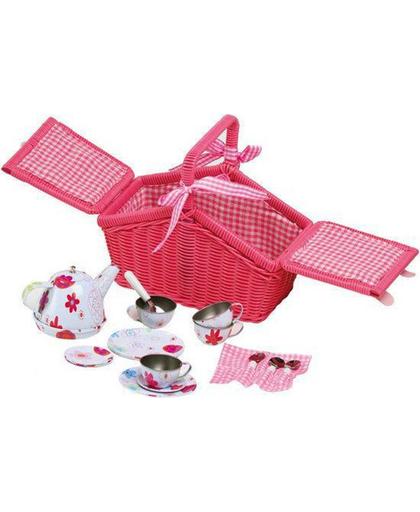 Roze picknickmand met serviesje