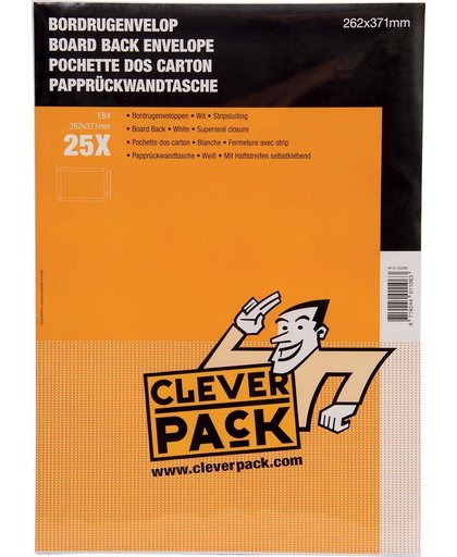 4x Cleverpack bordrugenveloppen, 262x371mm, met stripsluiting, wit, pak a 25 stuks