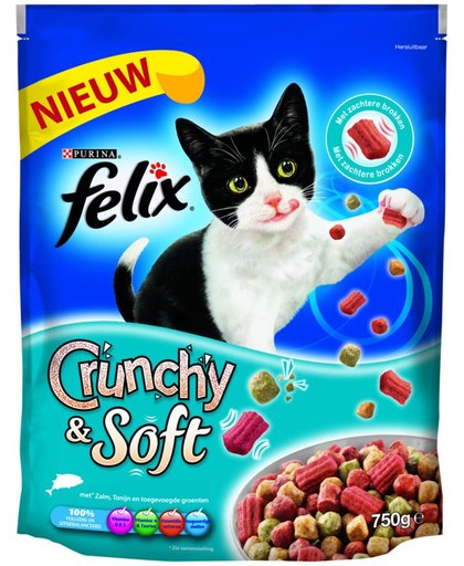 FELIX Crunchy en Soft - Zalm en Tonijn - Kattenvoer - 750 gr