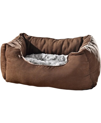 Hondenbed / kattenbed / bruin met wit/grijs kussen - uitneembaar - 42 x 32 x 18 cm