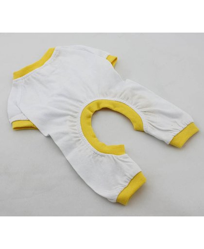 Pyjama voor de hond wit met een geel randje - XXS (lengte rug 16 cm, omvang borst 23 cm, omvang nek 17cm)