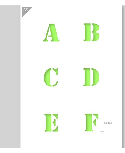 A5 Alfabet Letter Sjabloon A B C D E F – Kunststof - Hoogte letters 2,7cm